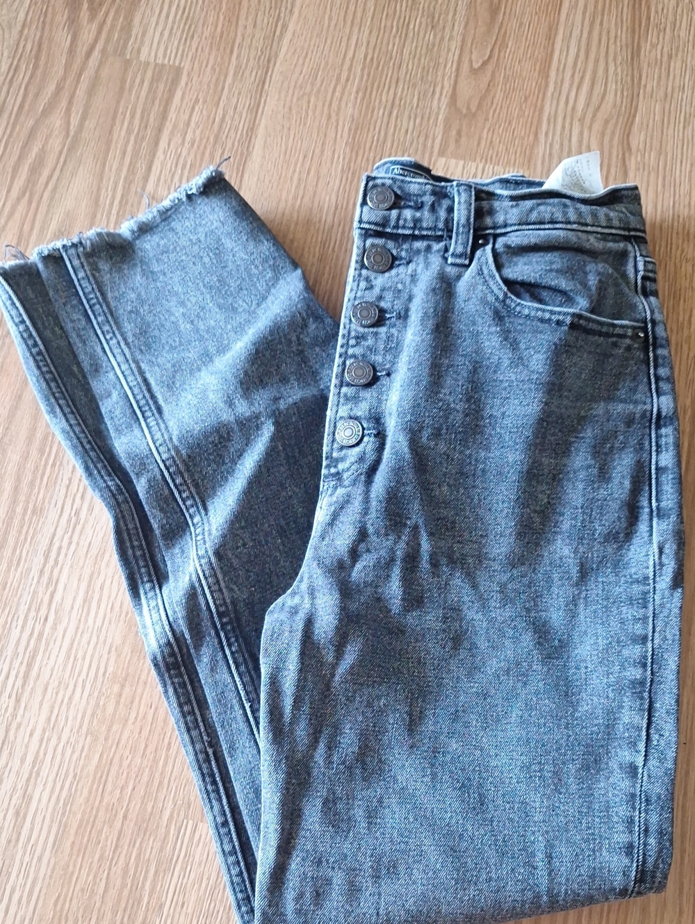 Abercrombie & Fitch High-Rise Button Detail Jeans in Washed Black